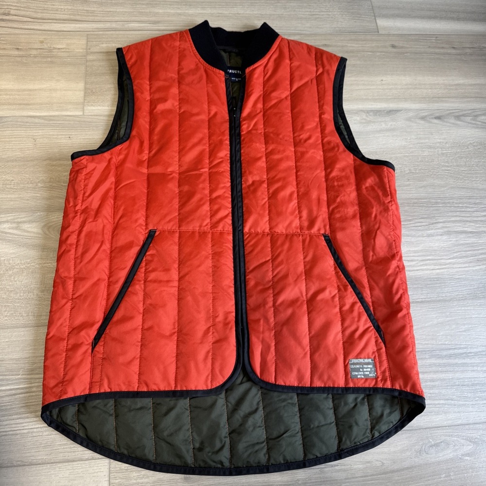 Vintage Structure Puffer Vest Orange Green‎ Mens Size Small Made In Korea